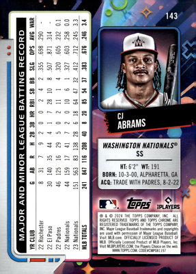 2024 Topps Cosmic Chrome Nucleus Refractor - #143 CJ Abrams