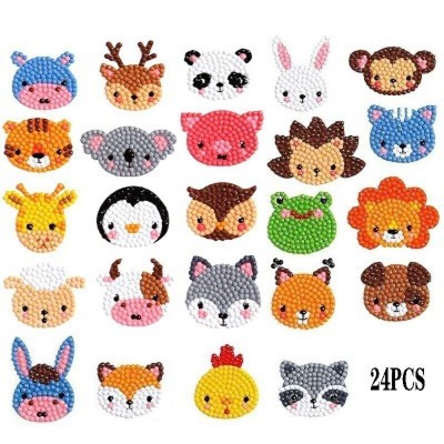 24PCS 5D Kids Animal Diamond Painting Stickers Kits DIY Digital