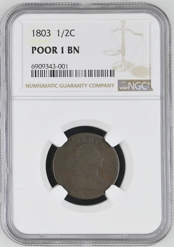 1803 NGC POOR 1 BN - Draped Bust Half Cent 1/2C - Lowball