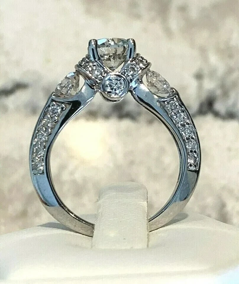 2Ct Round Cut Lab-Created Diamond 14K White Gold Plated Engagement Ring Women's - Image 3 of 4