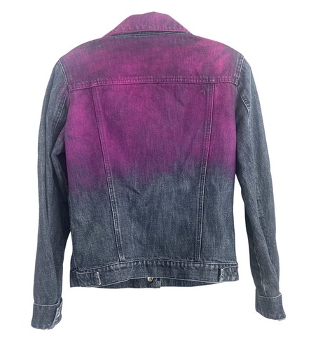 Fendi Womens Ombre Denim Jacket Pink & Black Gradient snaps size 8 medium M Med - Picture 2 of 5
