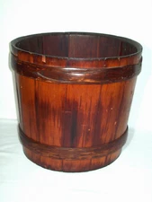 Antique Wooden Bucket ~ Bentwood Bands & Beveled Bottom~ Awesome Display Piece !