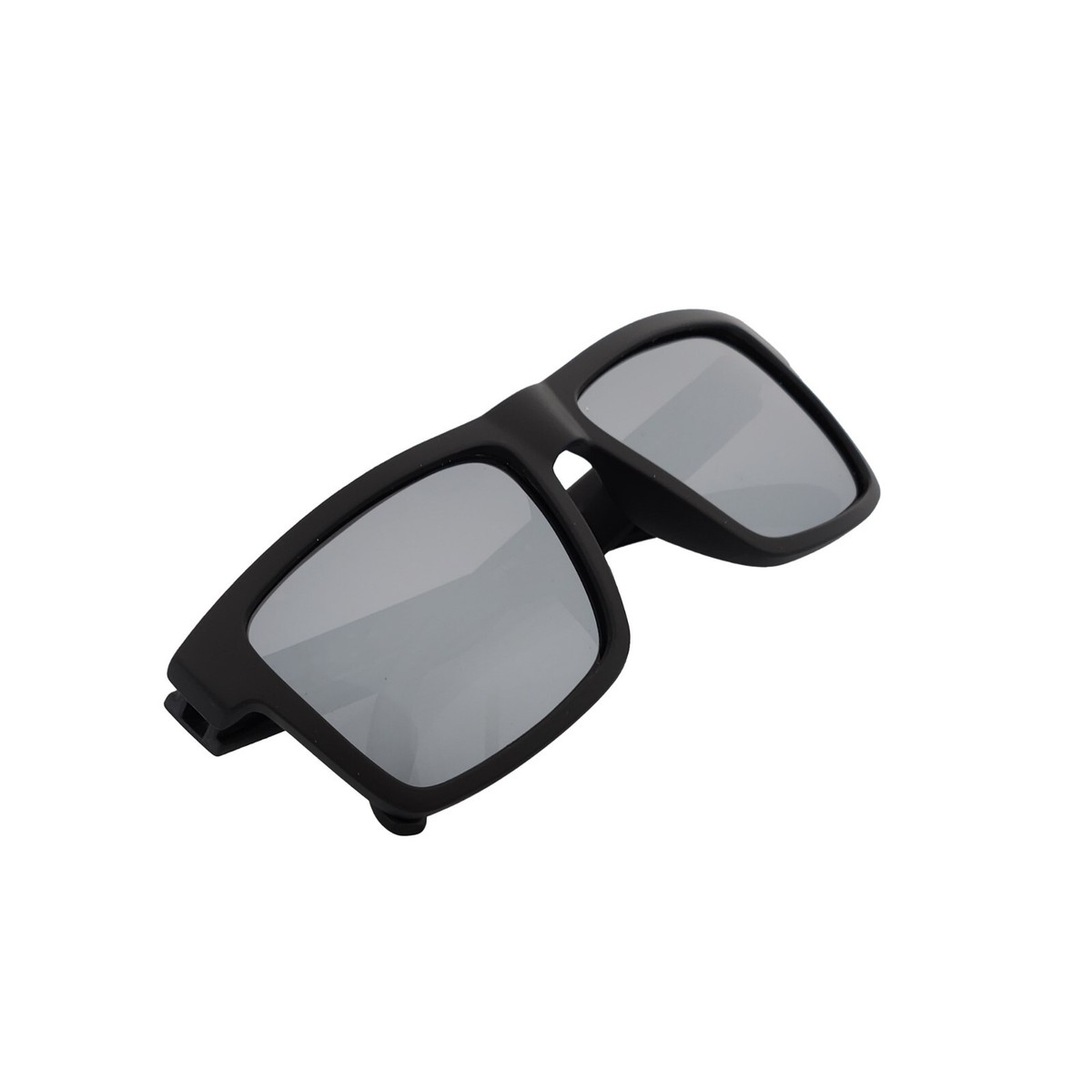 Polarized Square Sunglasses Matte Black Frame Silver Mirror 