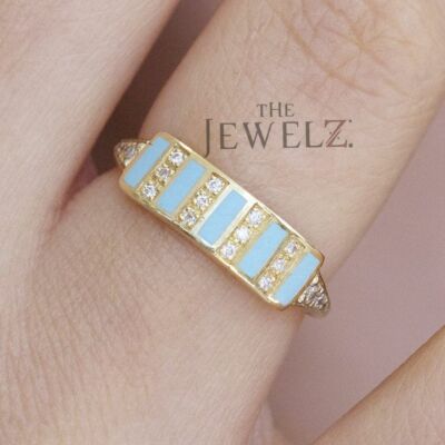 14K Gold VS/F-G Diamant und Türkis Stabring Geschenk für Sie - The Jewelz