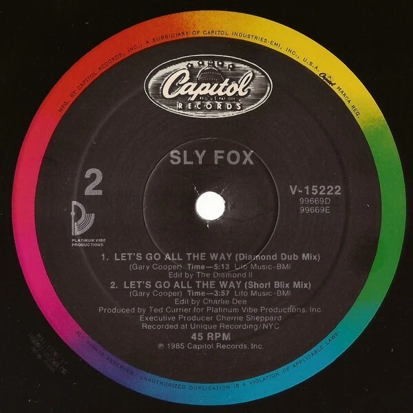 SLY FOX Let's Go All the Way - REMIXES 1985 USA 12