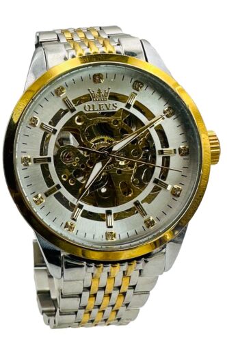 Men’s OLEVS 9920 AUTOMATIC GOLD TONE Skeleton Dress Watch