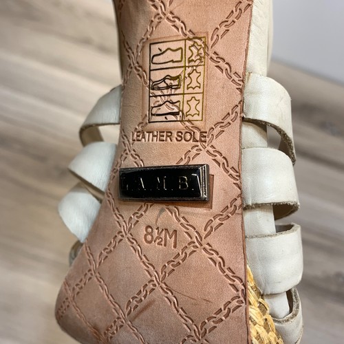 L.A.M.B. Leather High Heel Caged Sandals Nude Size 8.5M Zipper back High Heel - Picture 9 of 14