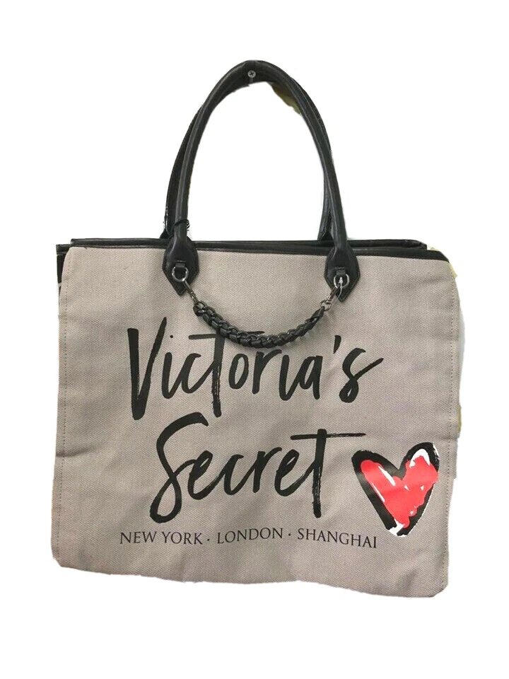 Victoria's Secret Canvas City Tote Bag Gray NWT