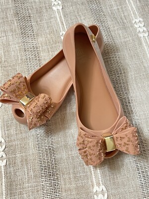 Mini Melissa shoes Ultragirl Sweet With Golden flower design on bows Girls  Sz 12