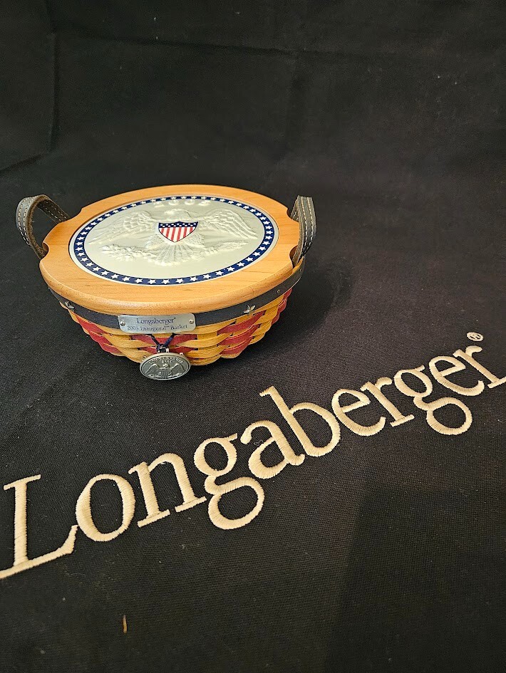 Longaberger 2005 Inaugural Basket Set with Nickle Tie On / Wood and Metal Lid B4
