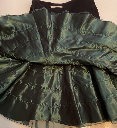 Vintage Rifat Ozbek Skirt. Black With Dark Green Taffeta Ruffles. Mid Calf. Rare - Picture 11 of 17