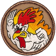 Flaming Fighting Chicken Patrol Patch - 2" Round Embroidered Patch