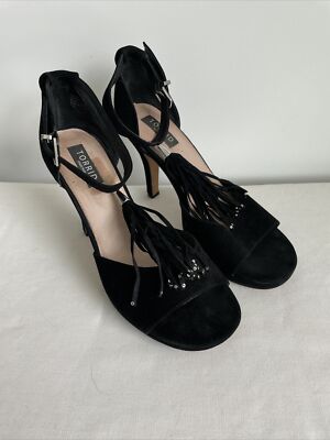 Torrid Womens 11 Black Suede Fringe Peep Toe Pump Heels Shoes 11M