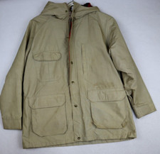 VINTAGE WOOLRICH WOMEN'S BEIGE HOODED JACKET WITH WOOL BLEND LINING - SIZE L