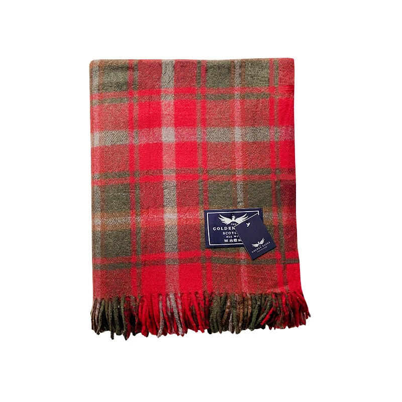 New Large Wool Rug Blanket in Dark Maple Red In Scottish Tartan Check Colour - Image 2 of 2