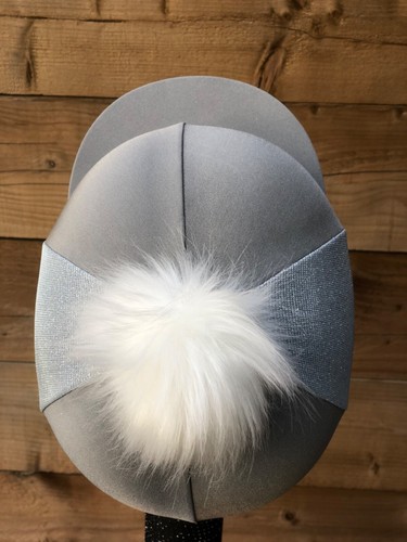 Horse Riding hat silk silver Grey glitz fur Pom, Wool Or Button Top - Picture 14 of 19