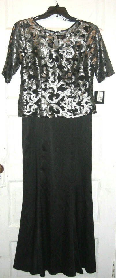 Vestido Le Bos Plateado y Negro Talla 8 Diseño Metálico Foto 2 de 3