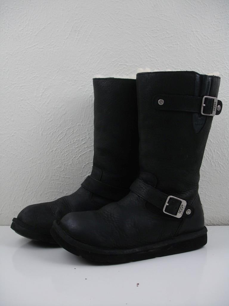 Authentic Women's UGG Sutter Black Sheepskin Motorcycle Boots 9M