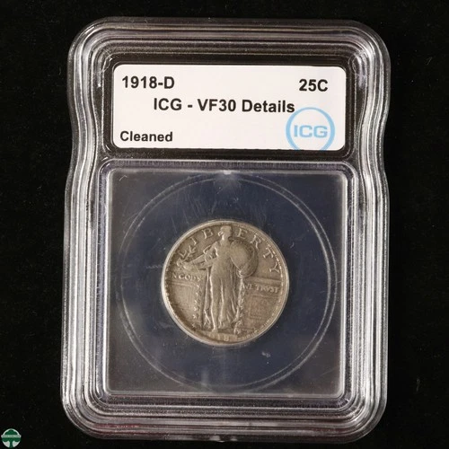 1918-D Standing Liberty Quarter - ICG VF30 Details: Cleaned