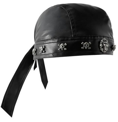 Leather Multi-Skull Cap - Black Lace-up Rider Skull Cap, Motorcycle Cap,