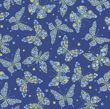 Timeless Treasures Bee Kind Floral Butterfly on Blue Cotton Fabric by the Yard