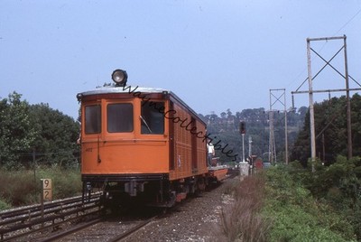 Elektrischer Eisenbahn Arbeitswagen 402 orange MOW Zug Oberleitungssignal 35mm Dia [77]