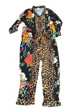 Averie Pajamas Set Two Piece Satin Floral Leopard Print Pajama Set Womens L