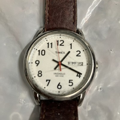Timex Easy Reader Watch Men Silver Tone Indiglo Date New Battery Working