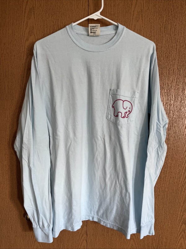 Men’s Ivory Ella Light Blue Long Sleeve Elephant Shirt Medium