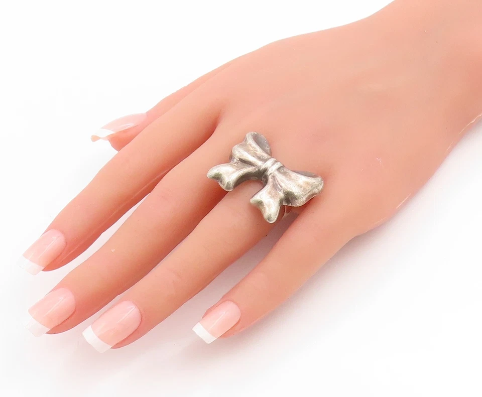 925 Sterling Silver Vintage Ring MEXICO Puffy Ribbon Bowtie Band  Sz 6  RG33965 - Image 3 of 4