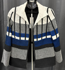 Chicos White, Black, And Navy Blue Blazer Black Stripped Sz 0