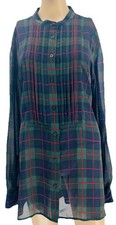Plaid Button-Front Tunic Shirt XL Lightweight Sheer Fabric Chaps