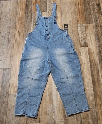 Chartou Women's Casual Loose Fit Jean Overalls Crop Harem XL NWT