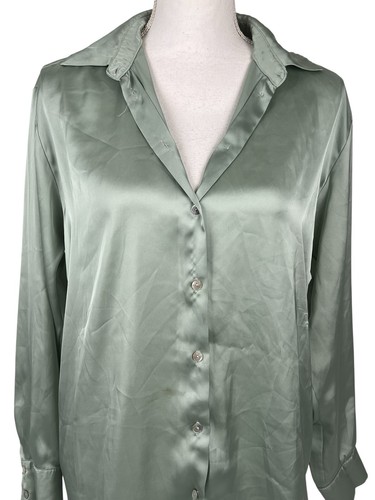 Zara Women Blouse Satin effect Size Small Green Long Sleeve top - Picture 22 of 24