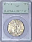 1946-D WALKING LIBERTY HALF DOLLAR PCGS MS65 OGH RATTLER