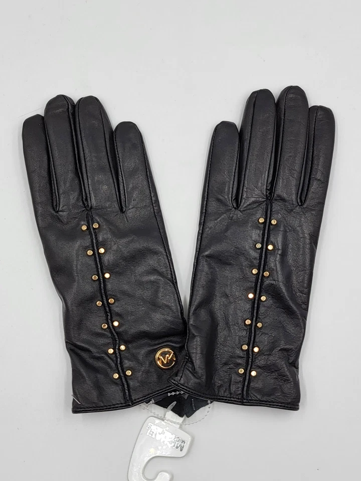Guantes para mujer MICHAEL Michael Kors de cuero Astor con tachuelas puntas táctiles S negros Foto 2 de 4