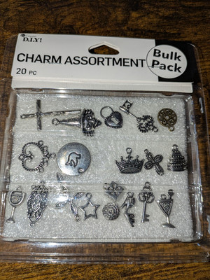 Cousin DIY! silver Charm assortment bulk pack of 19 jewelry making supplies used
