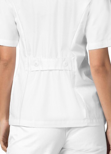Adar Women Doctor Nurse White Uniform Button Back Belt Lapel Collar Scrub Top - Picture 5 of 14