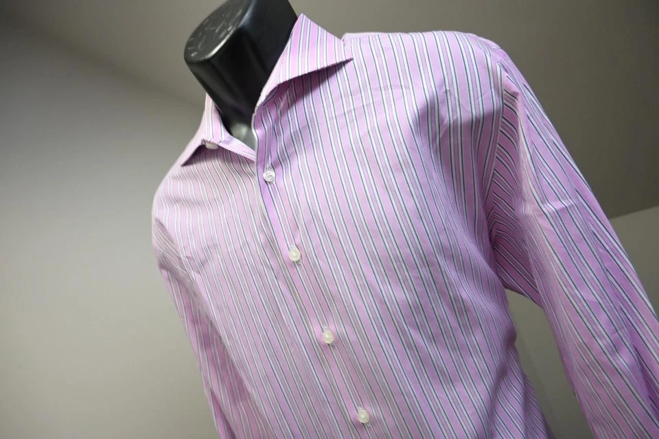 Thomas Pink Dress Shirt Slim Fit French Cuff Designer Striped Mens 16.5-36 Large - Image 2 of 4