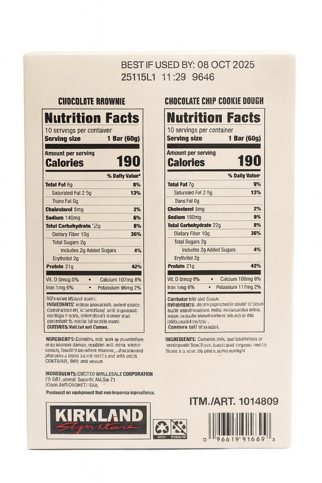 Kirkland протеиновые батончики упаковка 40 шт. — шоколадный брауни и тесто для печенья, 2,12 унции каждый - Изображение 2 из 4