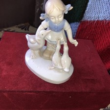 Vintage, Collectable Porcelain Lippelsdorf GDR Girl with Geese Figure, Preowned