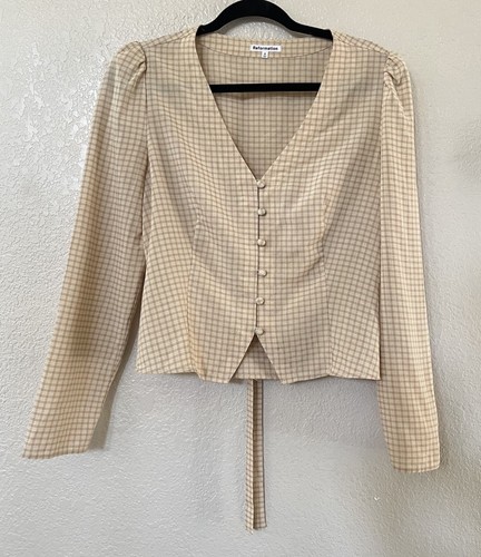 Neue Reformation Callie Bluse gelb kariert Gr. 6 - Bild 3 von 9