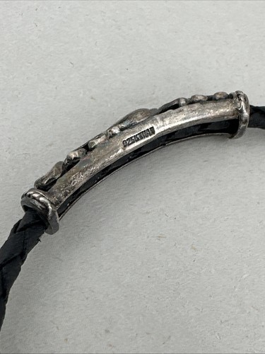 Vintage Leather Braided Sterling Scroll Charm Bracelet Thailand 925 - Picture 7 of 11