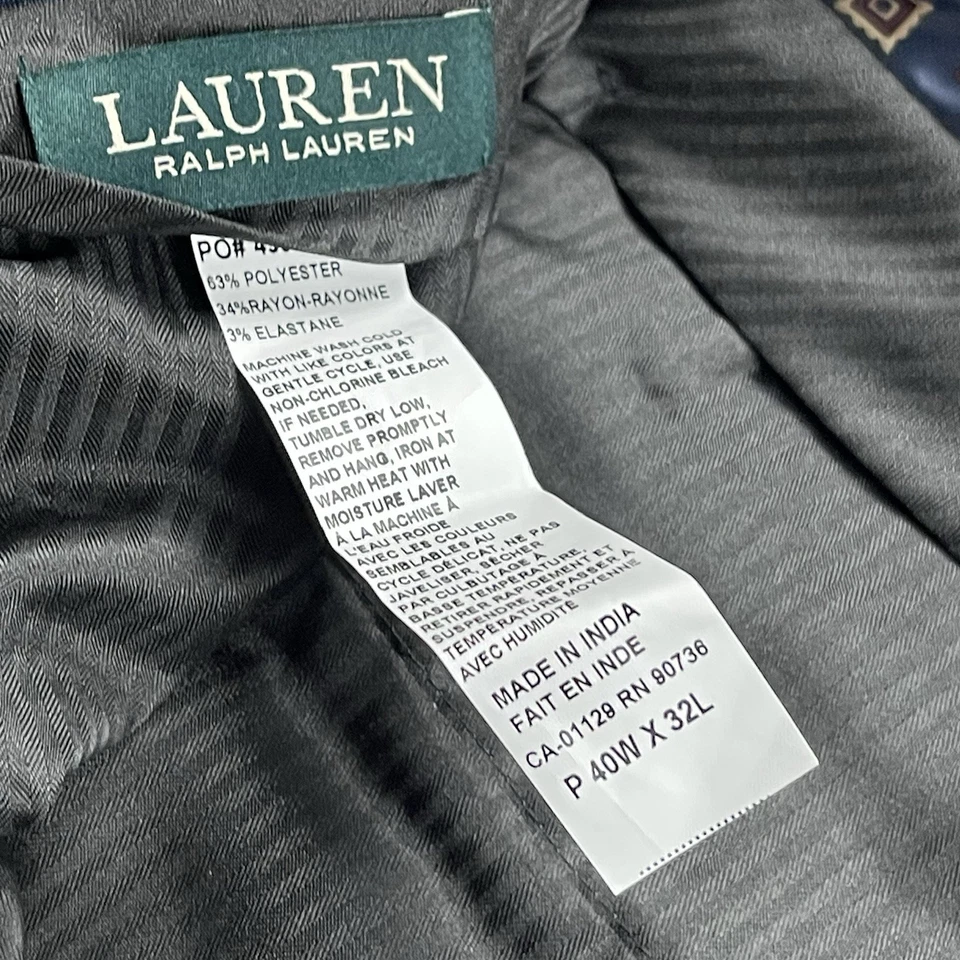 Pantalones de vestir para hombre Lauren Ralph Lauren gris frente plano 40x32 elástico calce clásico Foto 2 de 4