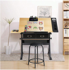 Height Adjustable Drafting Table Drawing Table Artist Desk Tilting Tabletop Art