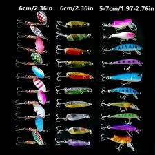 30pcs Spoon Spinner Fishing Lures Hard Bait Metal Minnow Popper Plastic Bait Kit