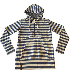 Ampersand Avenue Pullover Hoodie Womens Size S Blue White Striped Half Zip