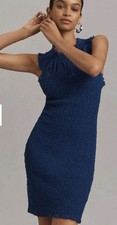 NWT Anthropologie size S textured mini dress in blue ruffle-trim Body Con Sexy