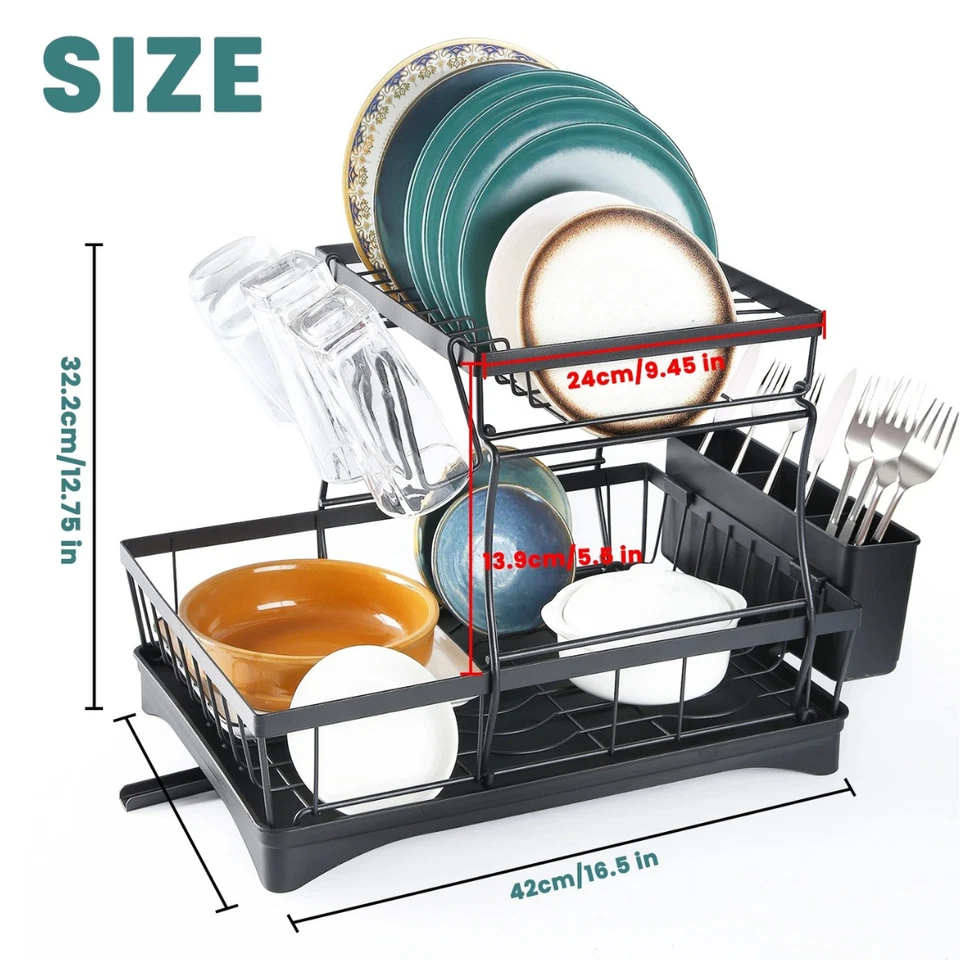 2 Tier Stainless Steel Dish Drying Drainer Adjustable Organizer Storage Rack. - Image 3 of 4