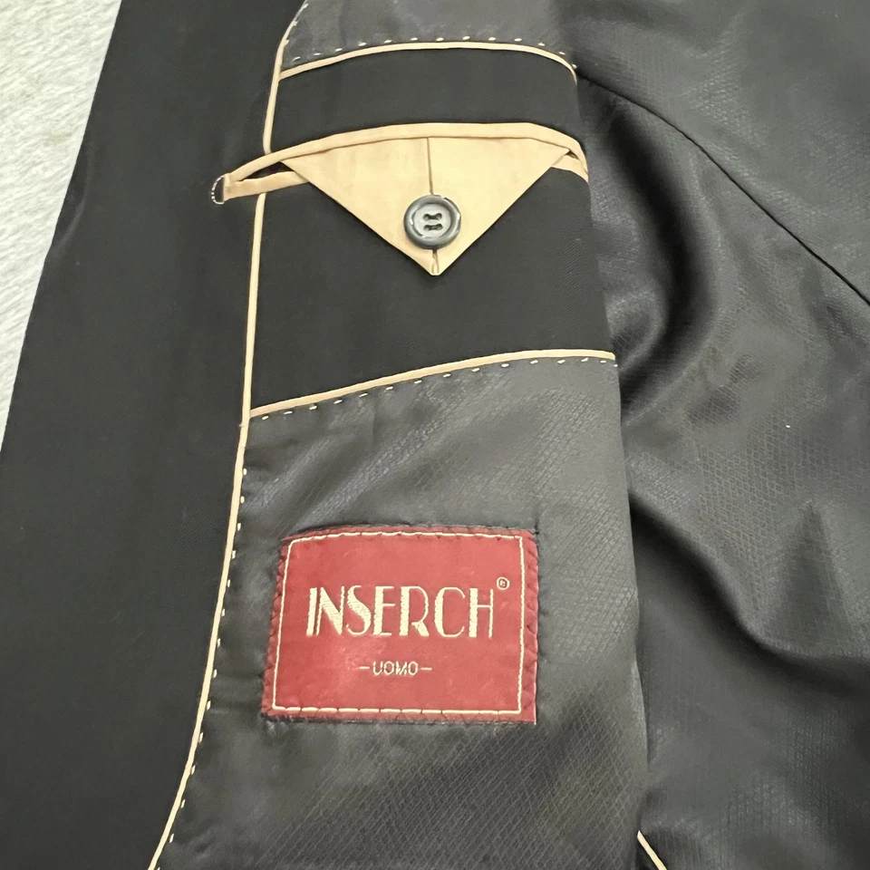 Blazer Inserch Para Hombres Pequeño Negro 3 Botones Doble Ventilación Traje Chaqueta Lujo Retro Foto 3 de 4